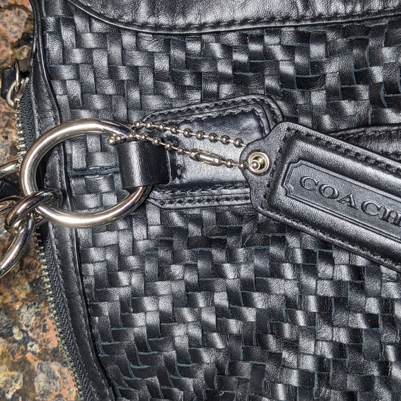 🔥Coach Kristen Woven Black Woven Leather Bag with Silver Accent. - Picture 2 of 12